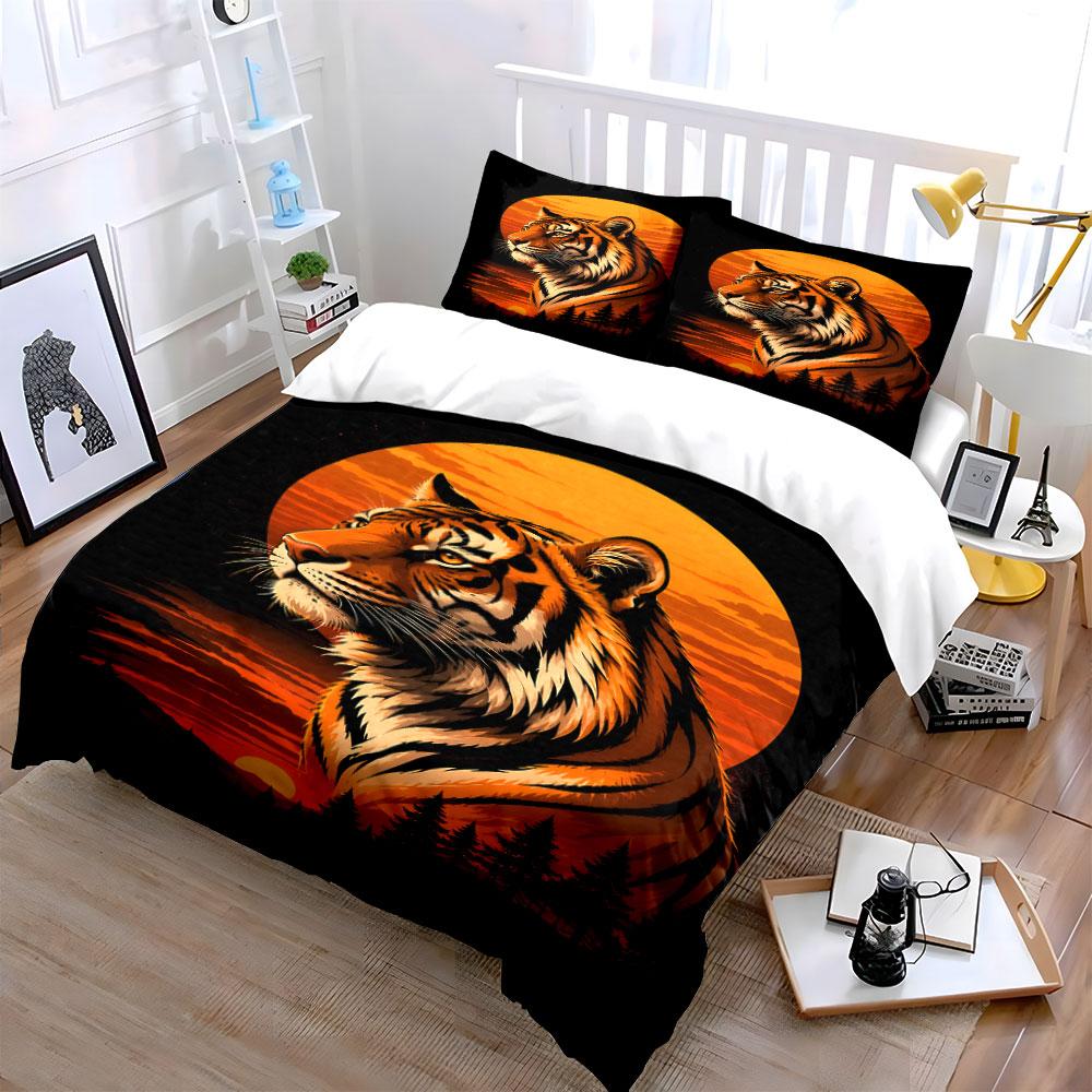 Tiger, sunset, and trees. Bedding sets Duvet cover sets Duvet covers Pillowcases(1*Duvet Cover 2*Pillowcases without duvet insert)