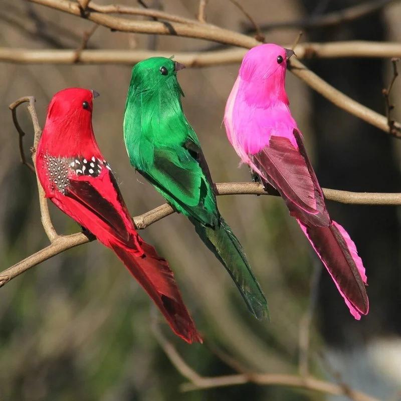 Garden Decoration Colorful Feathered Birds Simulation Birds Garden Tree Branches Decoration Props Foam-bird Feather Bird Decor