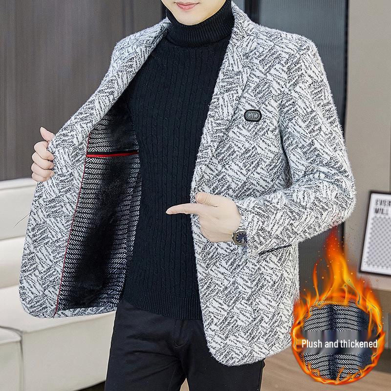 Men's Fashionable Lapel Plus Velvet Jacket - 2025 Autumn/Winter Casual Versatile Style