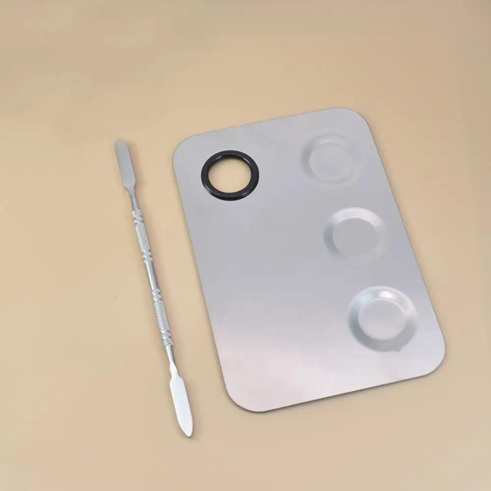 With Spatula Rod Makeup Color Palette Portable Stainless Steel Liquid Foundation Mixing Tray Durable Makeup Color Board