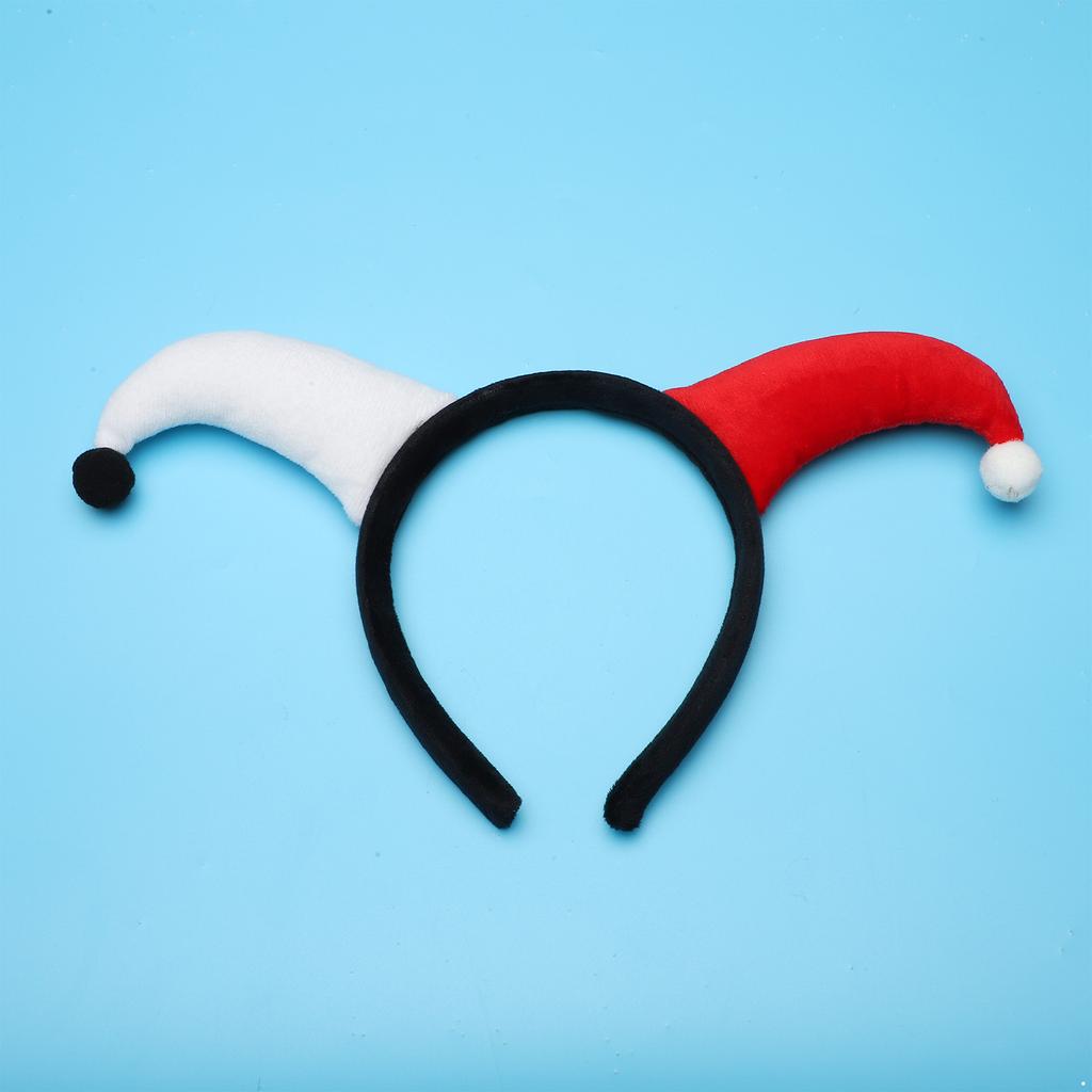 Szalony klaun z rogami na głowie i pomponem, kostium błazna, dodatek na karnawałową imprezę cosplay