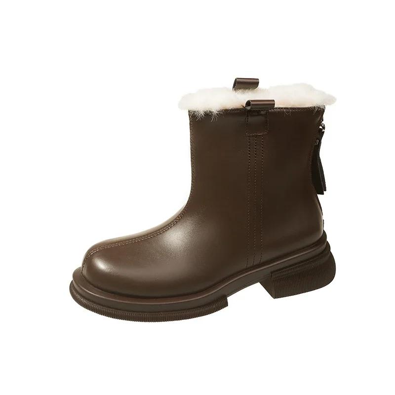

Зимние теплые модные женские ботинки. Новинка 2024 года: водонепроницаемые нескользящие коричневые полусапожки. Простые и универсальные женские ботинки на платформе на молнии. 40 коричневый