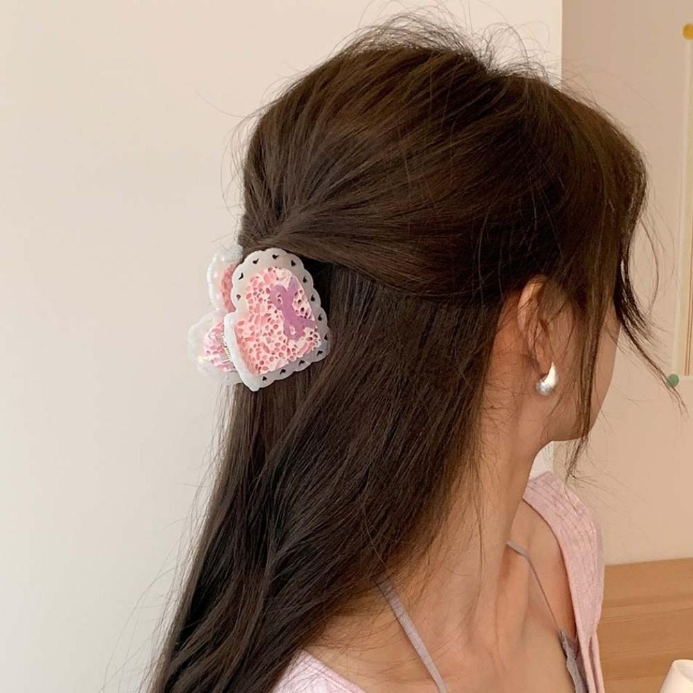 Korean Style Heart Shark Clip Elegant Bow Hair Claw Hair Accessories Acetic Acid Hair Claw Party