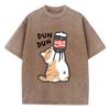 Manga Retro Washed Cotton T-Shirt Cat Chinoiserie Style Vintage Top Tee Casual Streetwear Men Women Unisex T Shirt