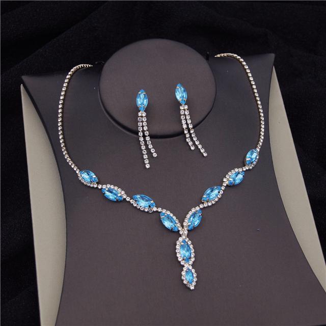 

Синие хрустальные свадебные комплекты ювелирных изделий для женщин, модные диадемы, свадебное платье, корона, ожерелья, серьги, комплект ювелирных изделий для невесты, аксессуары светло-синий