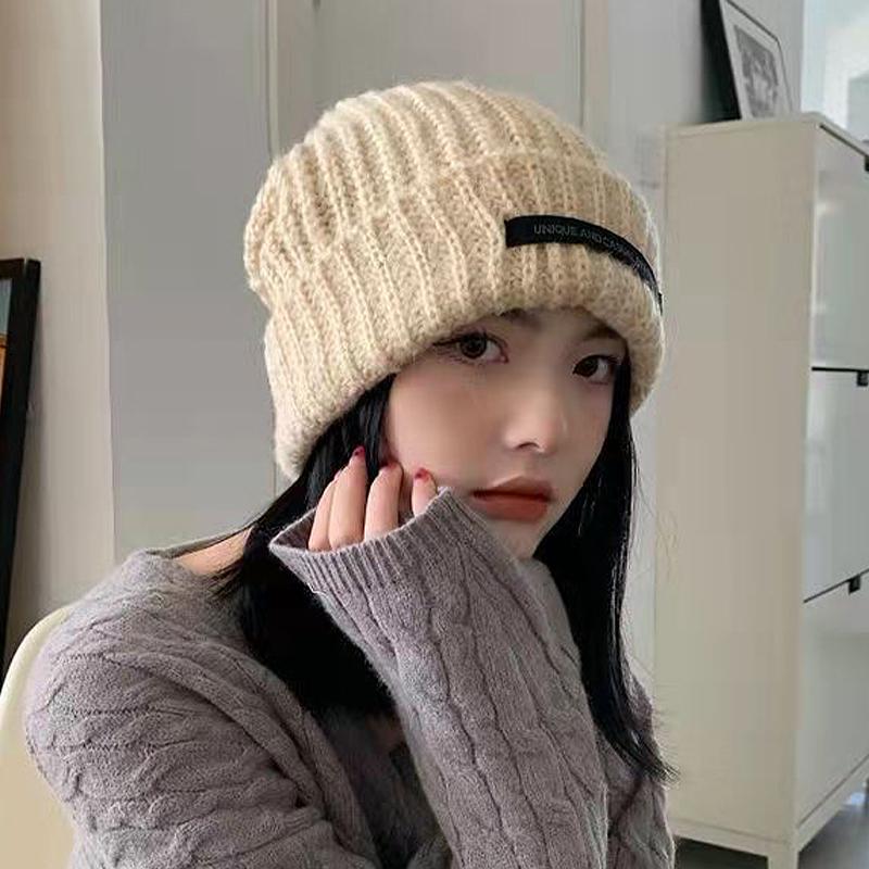 

2025 Autumn And Winter Style Pile Hat Warm Knitted Hat Cold-Proof Knitted Wool Hat as the picture