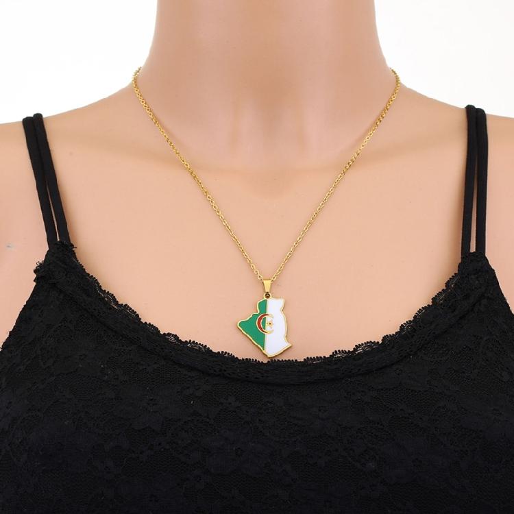 Collar con Colgante Mapa de Argelia Pareja Patriótica Estilo Étnico Regalo de Personalidad