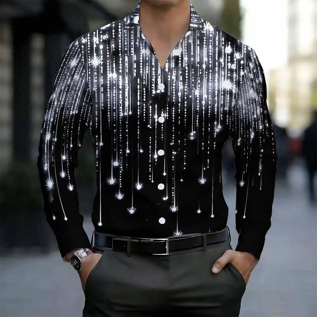 Herren Hemd mit Kragen Lebendiger Mehrfarbiger Diagonaler Regenbogenstreifen Print Langarm Knopfleiste Oberteil