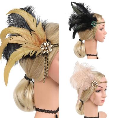 Feather Flapper Headband MasqueradeHeadpiece 1920s Art Hair Accessories Headband