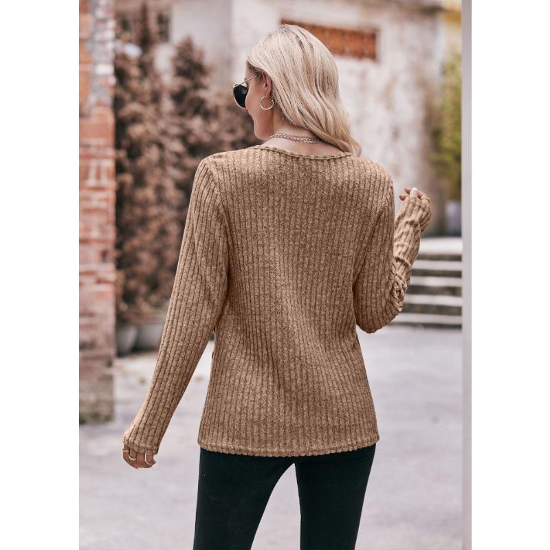 YYFS Women's Fashion Casual Spring Fall Solid Color Print Long Sleeve O-Neck Blouses & Shirts