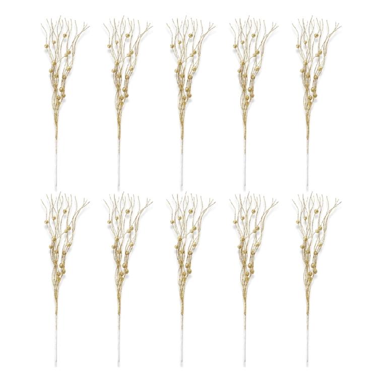 10pcs Textured Plastic Stems Glittering Christmas Picks Artficial Flower Leave Spring Festival Decoration