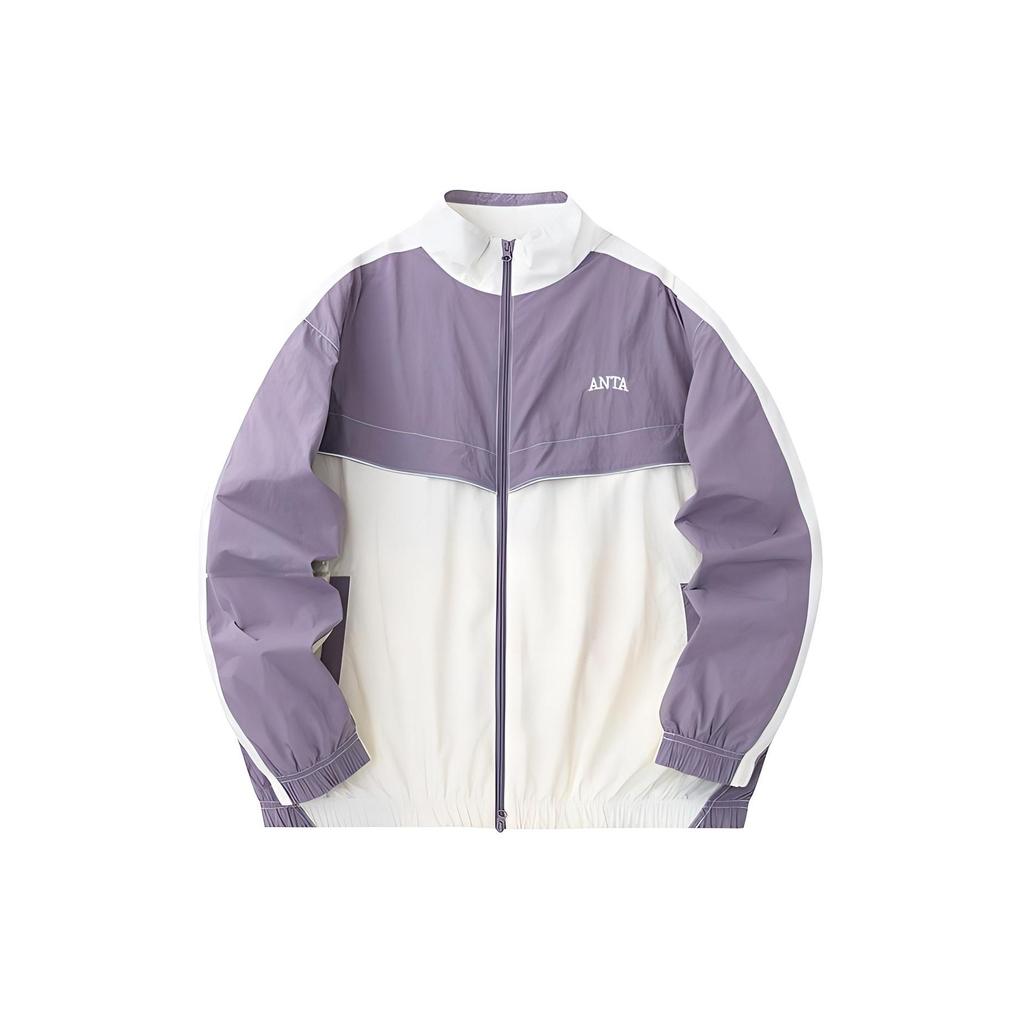 Anta Color Block Stand Collar Drop Shoulder Long Sleeve Jacket Unisex Jacket Purple White 952418602-5