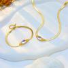 Gold Plated Herringbone Necklace with Emerald Green Oval Crystal Pendant Fashion Jewelry for Women