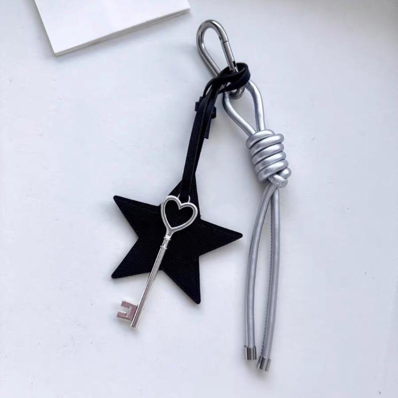 Trendy PU Leather Star Pendant Keychain Stylish Braided Rope Key Holder Handmade Colorful Keyring for Fashion Lovers