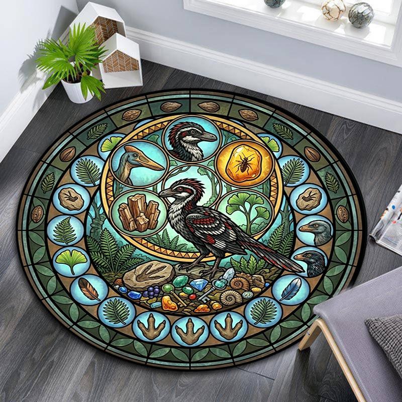 Prehistoric Glass Round Area Rug Under Office Chairs Bedroom Living Room Home Decor