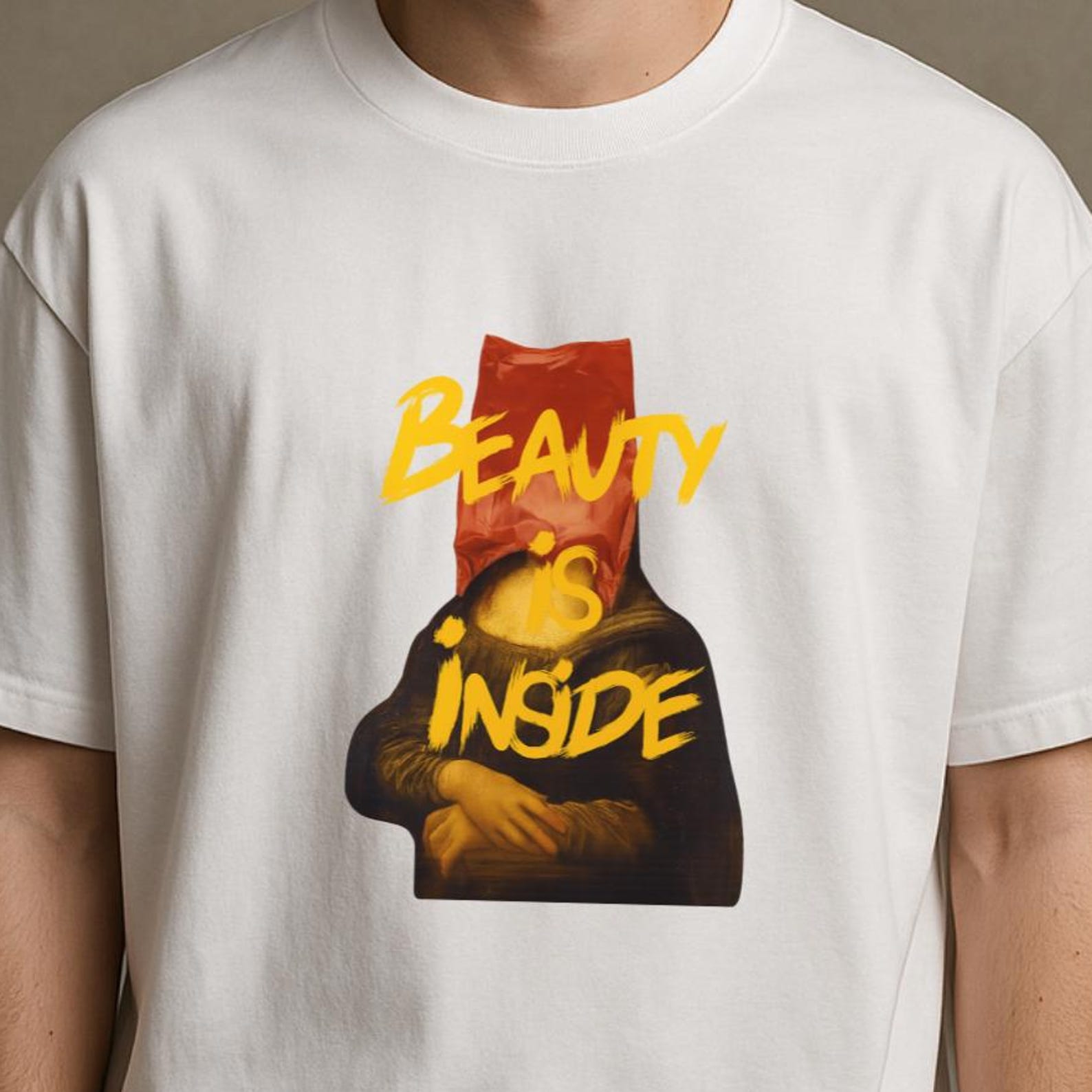 Mona Lisa Parody Tee: Beauty Inside Streetwear Shirt 2XL