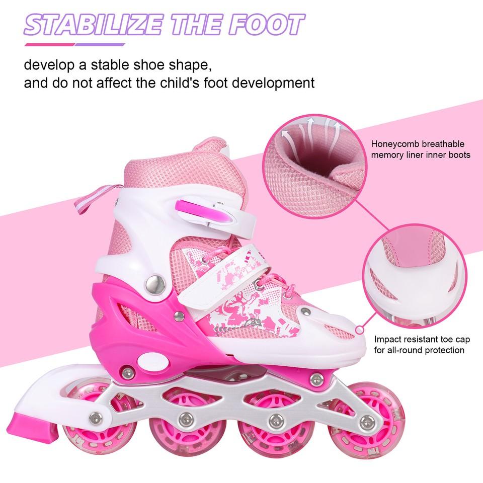 Children's Inline Skates Lighted Wheels Beginner Adjustable Roller Skate Set