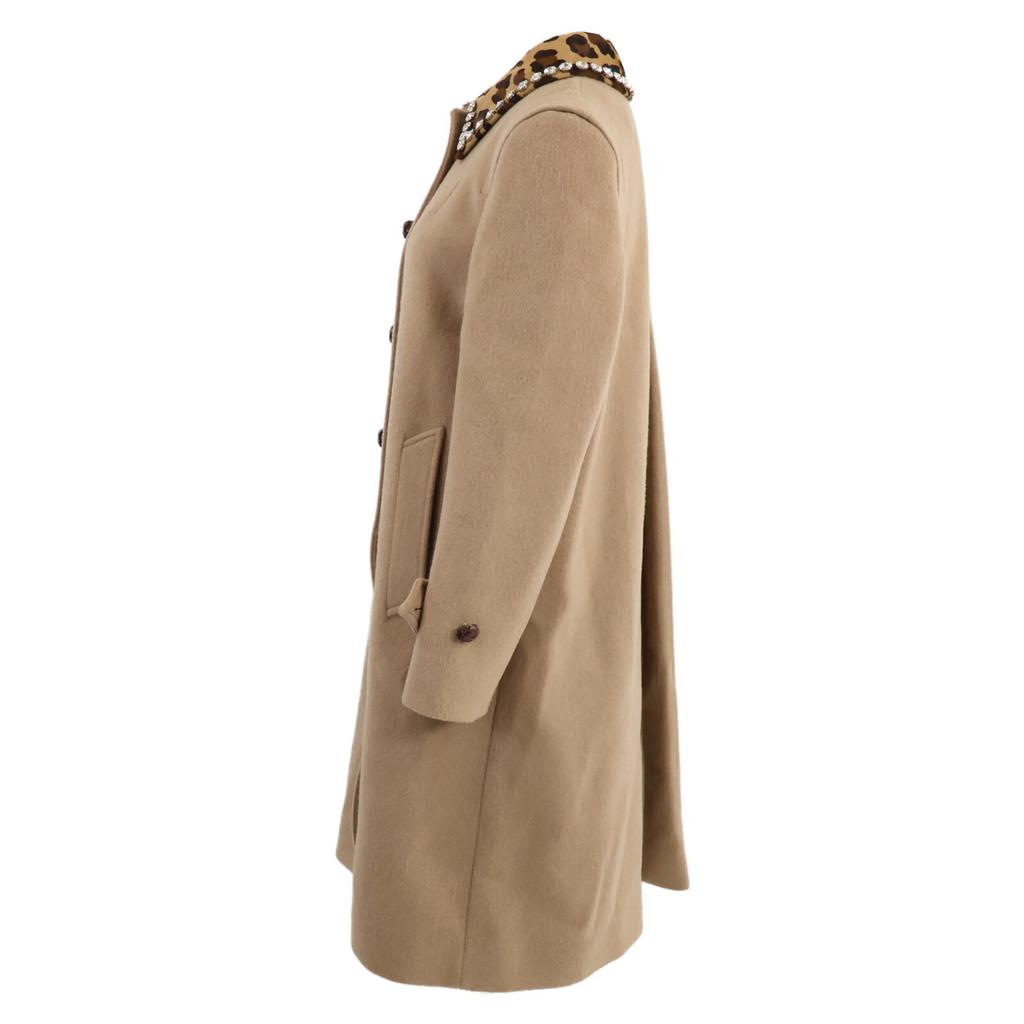 MIUMIU [Good condition/Domestic regular] Single-breasted beaded collar coat 40 beigeUsed