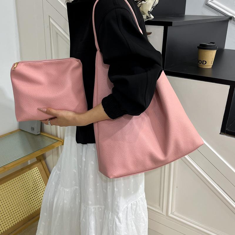New trendy fashion solid color shoulder bag commuter texture tote bag simple large capacity handbag women's bag