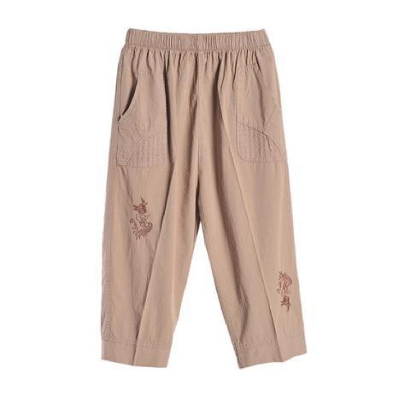 Women's Cropped Pants with Elastic High Waisted Cotton and Loose Fit for The Elderly In Summer