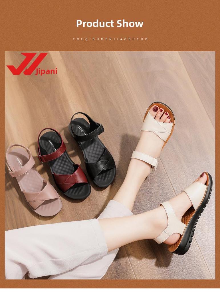 2025 Mom's Non-Slip Soft Bottom Sandals: Stylish Summer Flats for Middle-Aged and Elderly Women