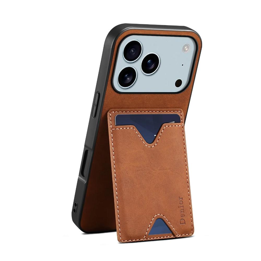 Retro Froste Leather Phone Case for iPhone 17 Pro Max Air 17E 16E 16 Plus 15 14 13 12 Card Slot Invisible Vertical Bracket Cover
