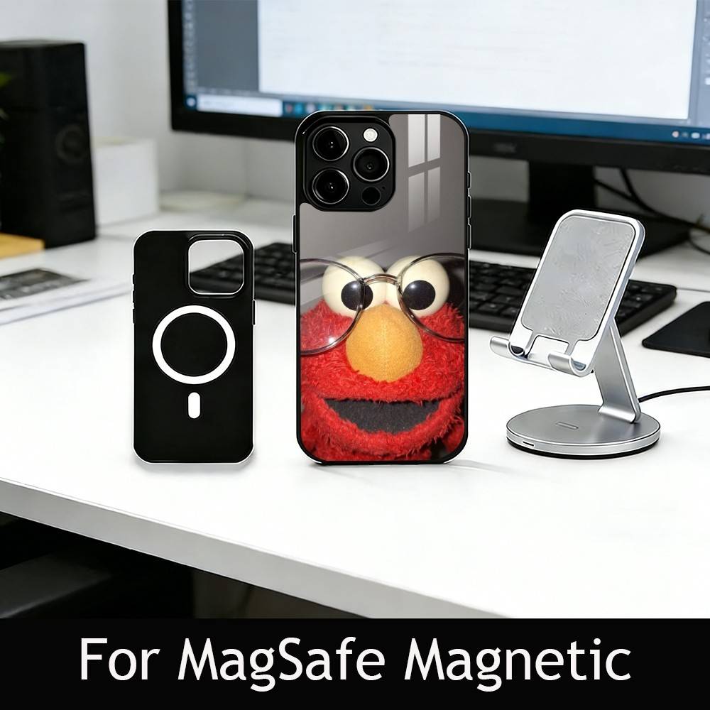 Cut Cartoon E-Elmo Phone Case For iPhone17,16,15,14,13,12,11 Plus,Pro Magnetic For Magsafe Wireless Charging