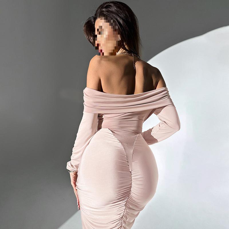 Elegant Ruched Patchwork One-Shoulder Maxi Dress - Winter Edition
