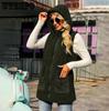Autumn Women's Hooded Sleeveless Colorblocking Pocket Buttonless Mid-Length Cardigan Bubble Fleece Jacket