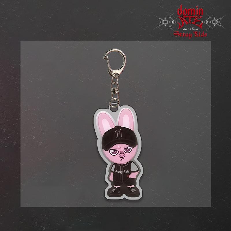 Stray Kids dominATE World Tour SKZOO Keychain, Kpop Idol Cartoon Animal KeyRing Bag Pendant, Black Baseball Outfit Fan Collectible Gift for STAY