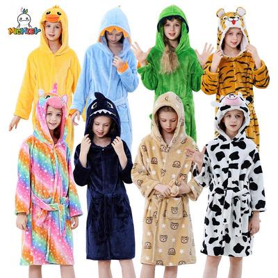 "Michley Kinder-Cartoon-Flanell-Schlafanzug und Bademantel mit Kapuze"