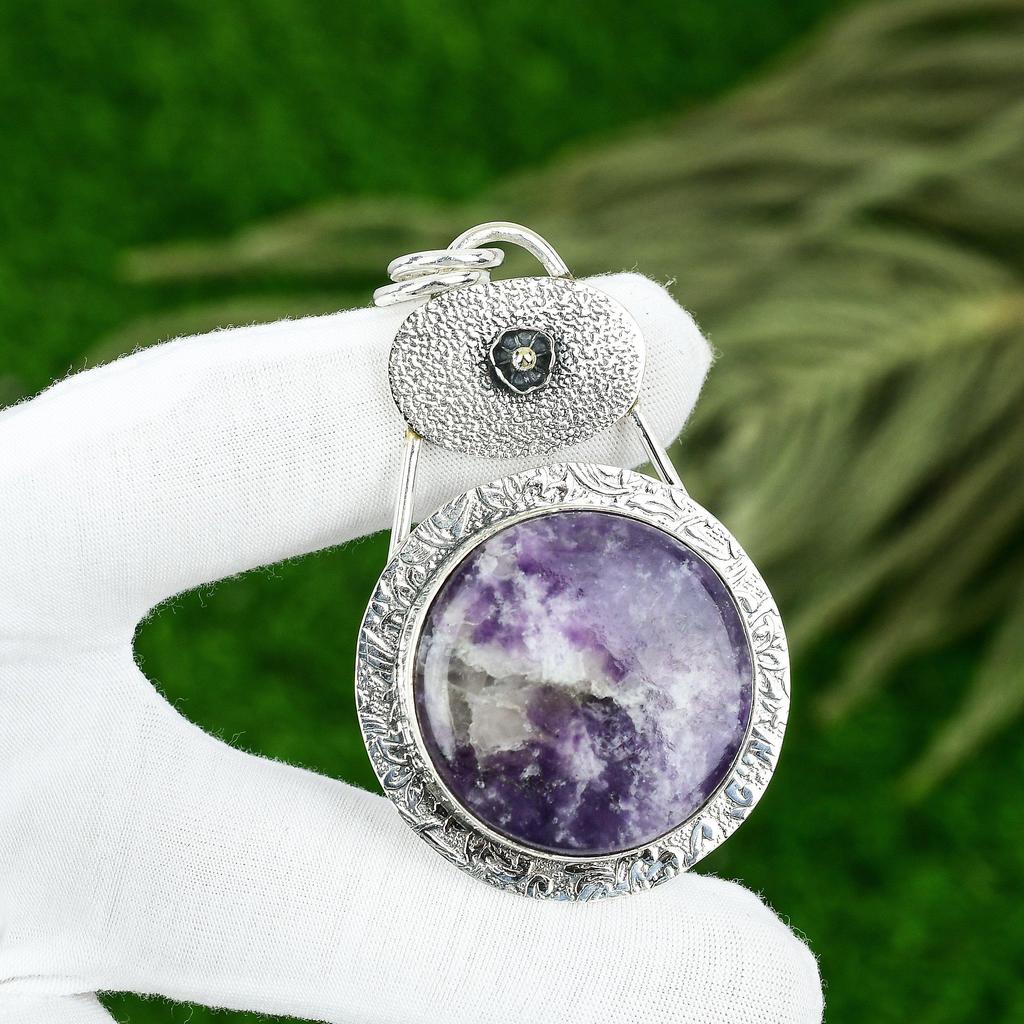 Mothers day Sale Heart Chakra Round Natural Pink Tourmaline Pendant 925 Silver