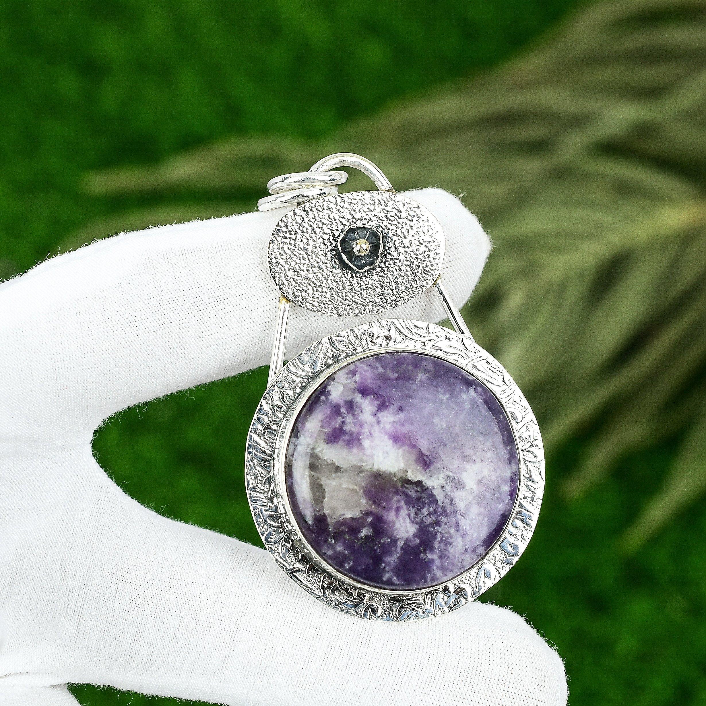 Mothers day Sale Heart Chakra Round Natural Pink Tourmaline Pendant 925 Silver