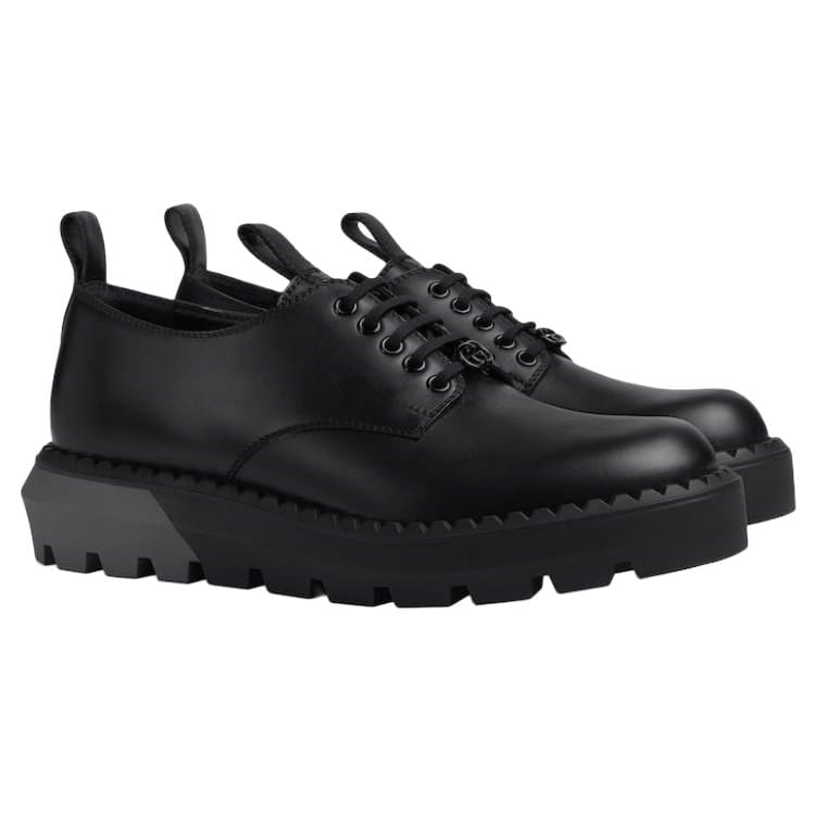 Gucci Leather Lace Up Low 'Black Grey' 758594 AAAZG 1000