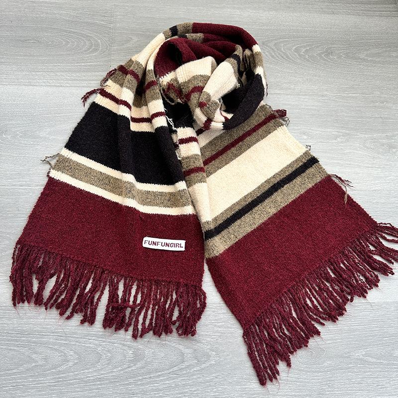 Autumn and winter fashion versatile striped wool scarf light luxury high-end knitted cashmere scarf scarf