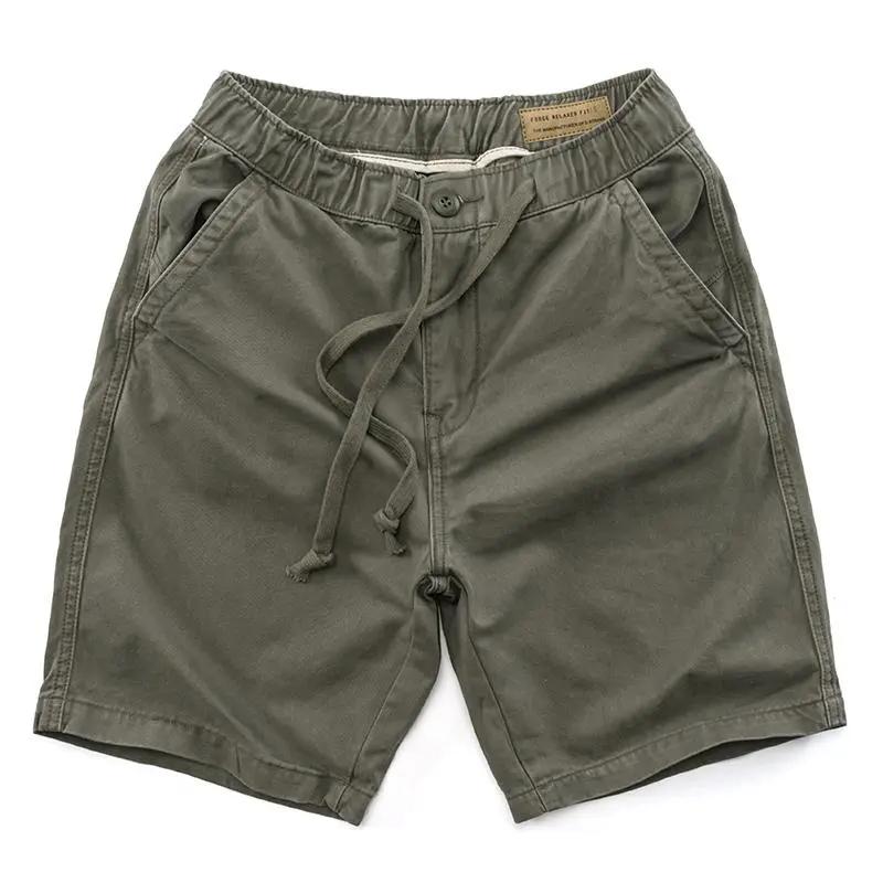 Men's Summer Straight Casual Sports Shorts Washed Workwear Elastic Waist Five Trousers
