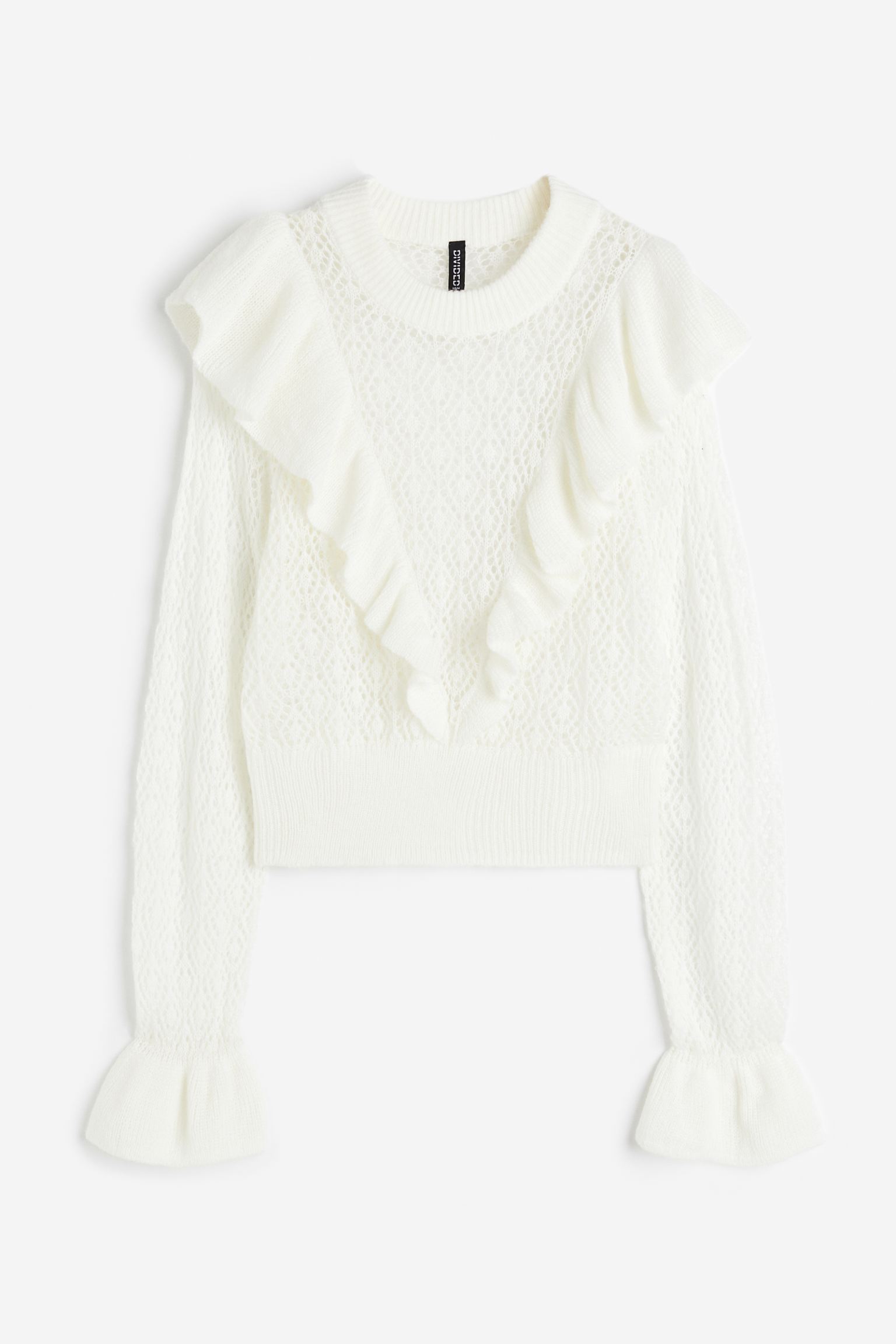 

Frill-trimmed pointelle-knit jumper