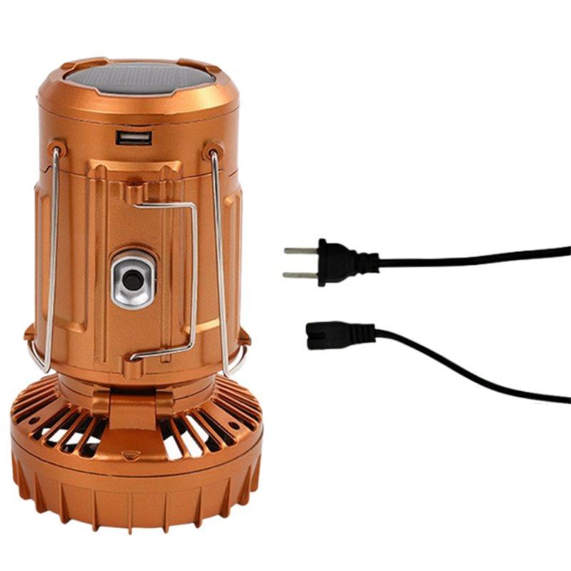 A84E-2-In-1 Solar Camping Lantern With LED Light And Adjustable Fan, USB Charging Station US Plug