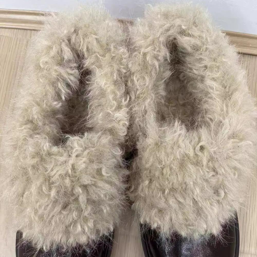 Loafers for Woman French Retro Platform Deep Mouth Plush Shoes Women's 2026 Winter New British Style Thick Heel Fashion Shoes