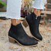 Women'S Chunky Heel Ankle Boots with Zipper Closure - Pointed Toe Synthetic Cover Casual Boots, Breathable Fabric Lining & TPR Sole for All-Day