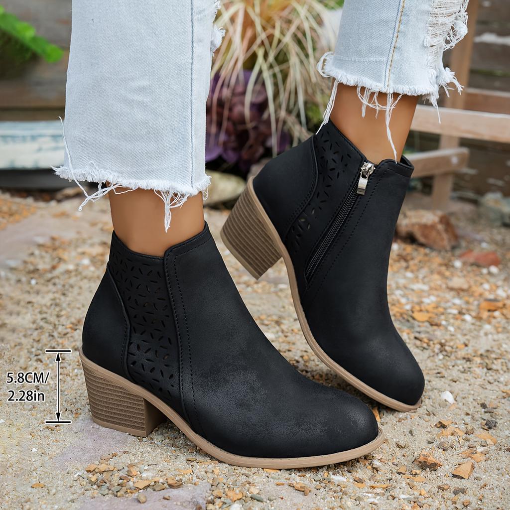 Women'S Chunky Heel Ankle Boots with Zipper Closure - Pointed Toe Synthetic Cover Casual Boots, Breathable Fabric Lining & TPR Sole for All-Day