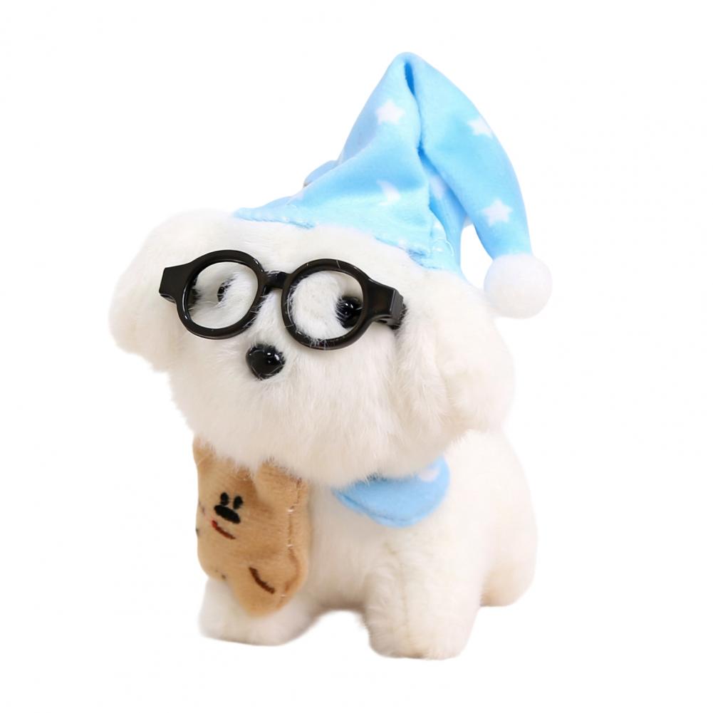 Sleeping Glasses Dog Plush Keychain Cute Puppy Backpack Charm with Wizard Hat & Bib Soft PP Cotton Stuffed Doll Gift 91