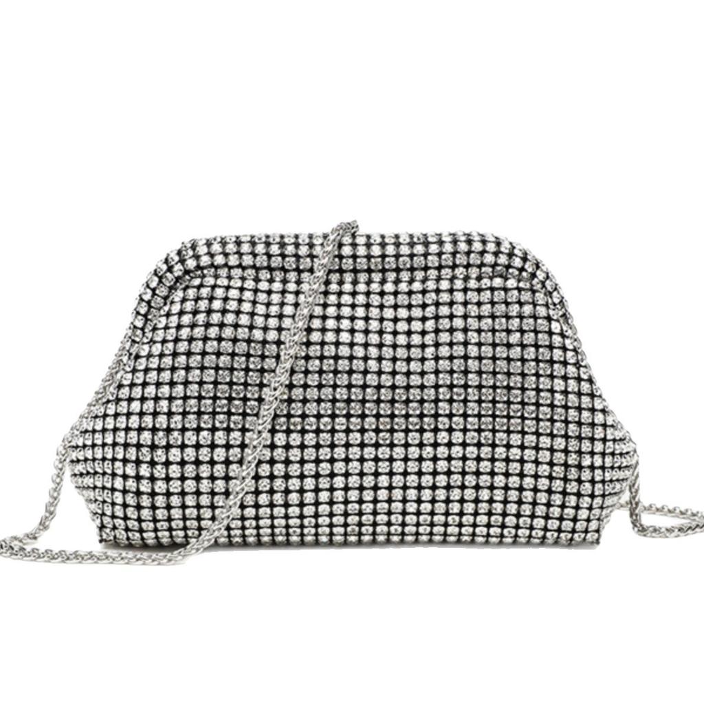 Clear Water Diamond Bag, Women'S Dinner Bag, Full Of Diamonds, Hand Clamp, Underarm Bag, Diamond-Encrusted Single Shoulder Flash Diamond Oblique Span