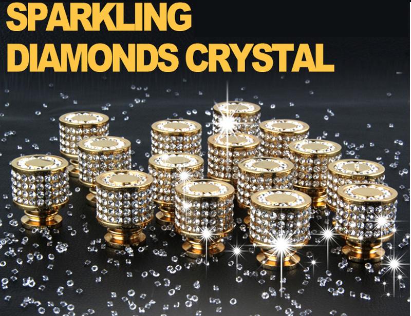 Maçanetas e Puxadores Redondos de Latão com Cristal Tcheco e Ouro Real 24K para Portas de Armário, Móveis, Armários, Guarda-roupas, Gavetas