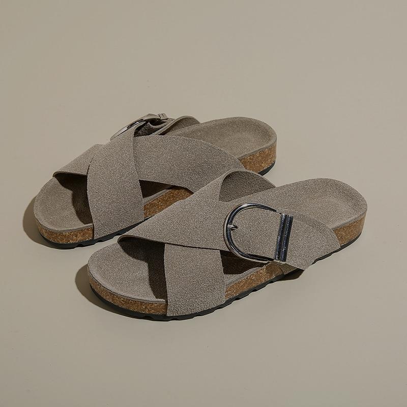 Fashion Retro Cross Band Flat Sandals for Women Buckle Decor Thick Sole Platform Slippers Woman 2025 Summer Comfort Non Slip Beach Shoes