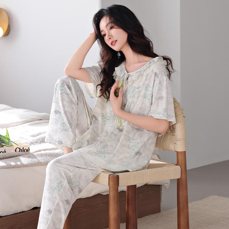Pajamas Women's Summer Modal Short-sleeved Cropped Pants Thin Summer Casual Cool Can Be Worn Outside Summer Loungewear