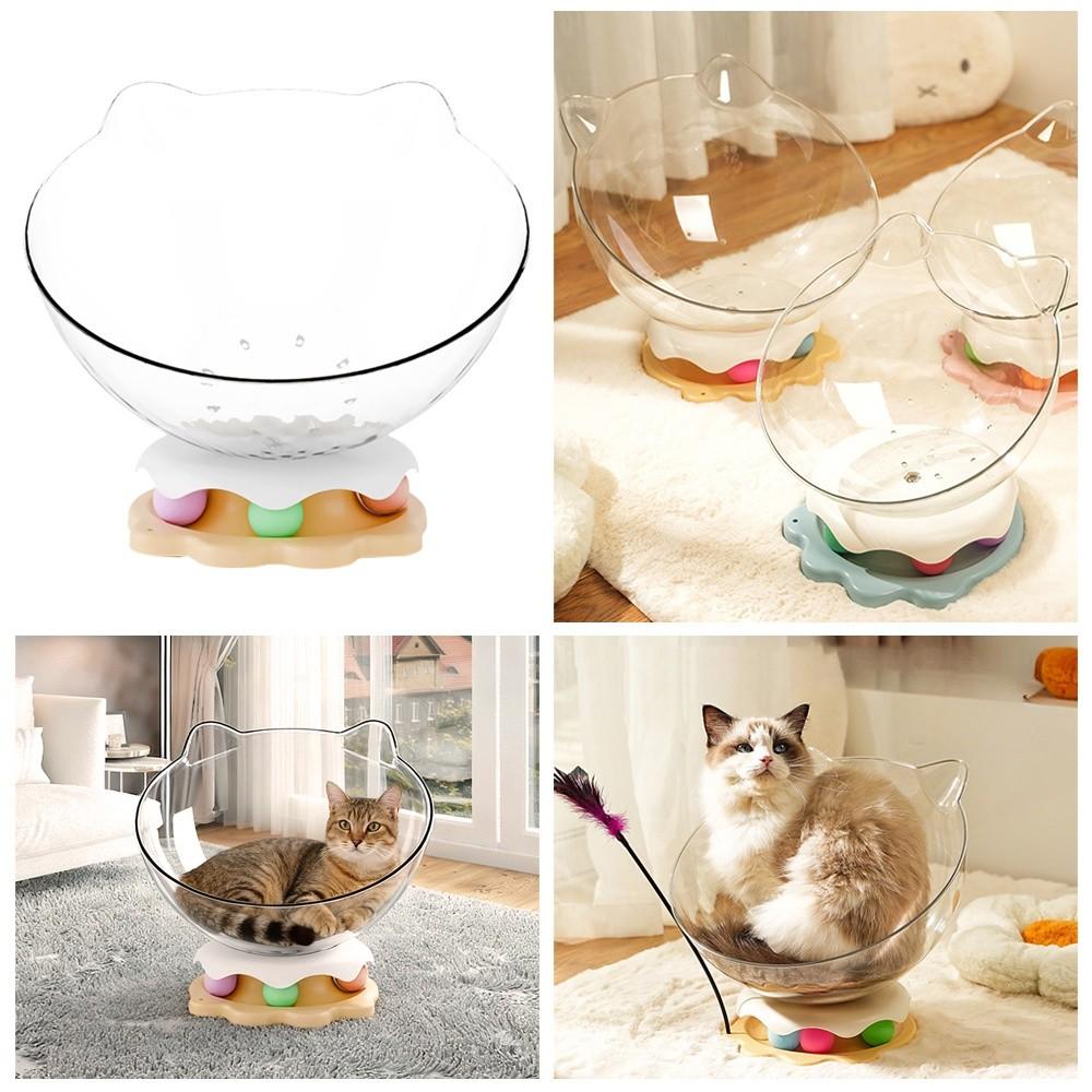 Pet Accessories Transparent Spacecraft Cat's Nest Semi-enclosed 2-in-1 Kitten Sleeping Nest Removable Washable Cat Turntable