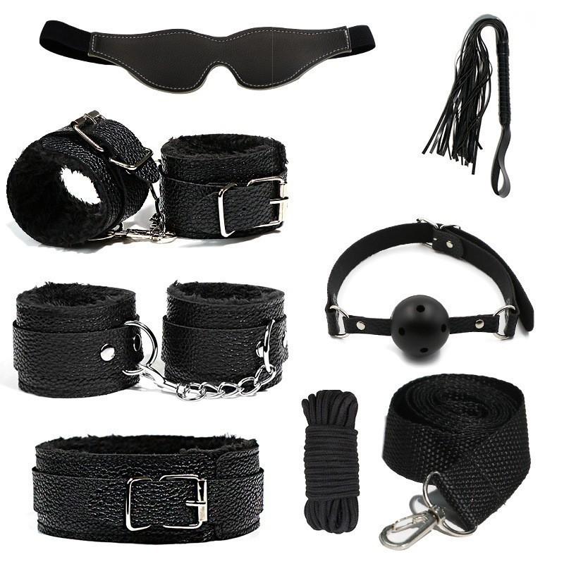 6/7/10-teiliges BDSM-Bondage-Set-Set, Kragen, Peitsche, Ballknebel, Manschetten, Seilfesseln