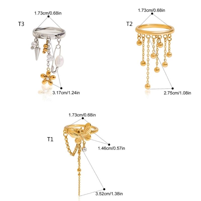 Stylish Floral Pendant Tassels Rings With Freshwater Pearls Stainless Steel Fashion Jewelry For Women