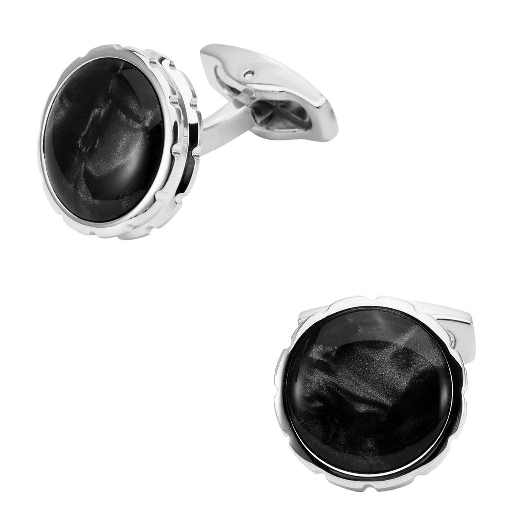 Double Layer 3D Carved Black Amber French Cufflinks for Men's Suit Shirt E18.